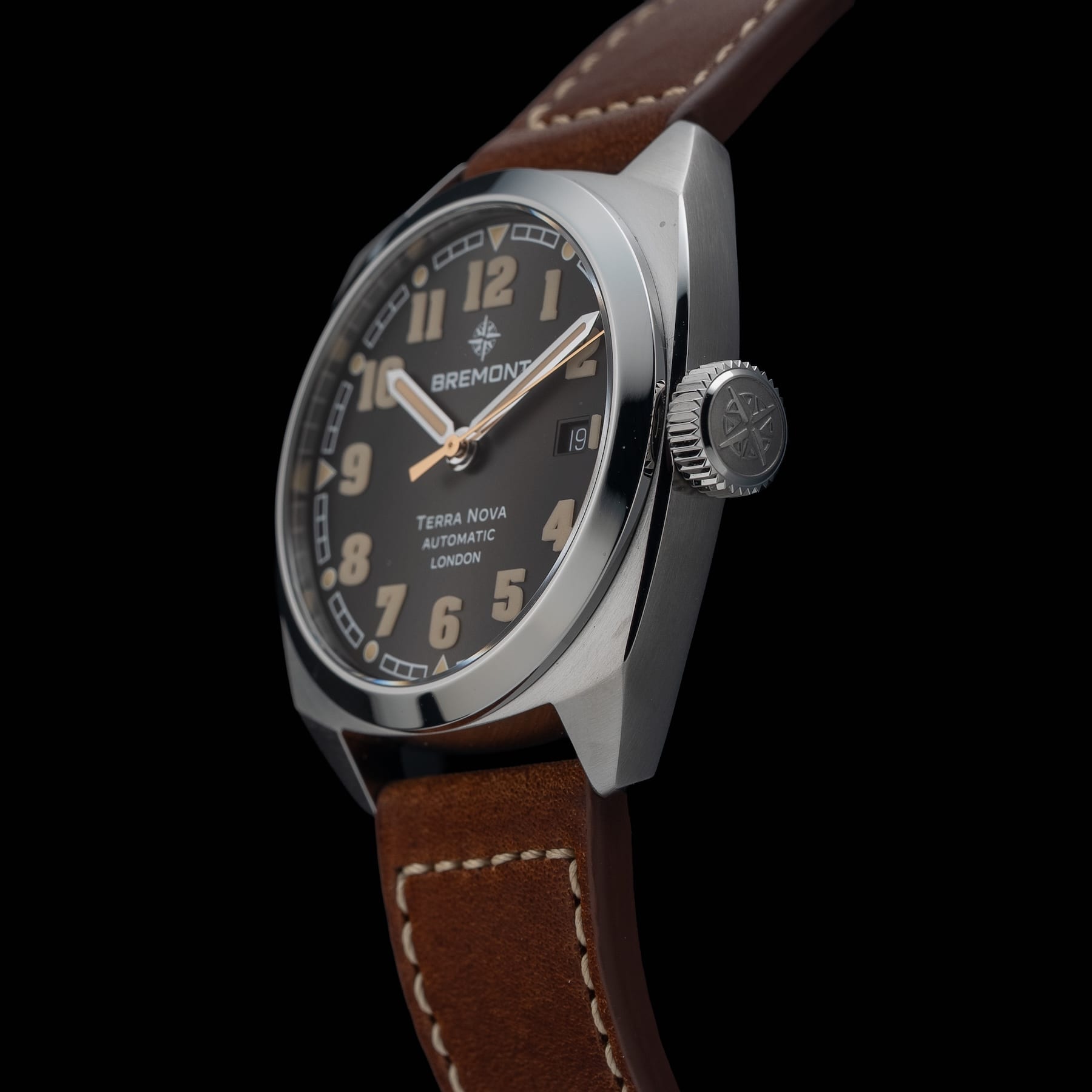 Bremont Terra Nova 40.5 Date Black Dial on Leather Strap TN40-DT-SS-BK-L-S