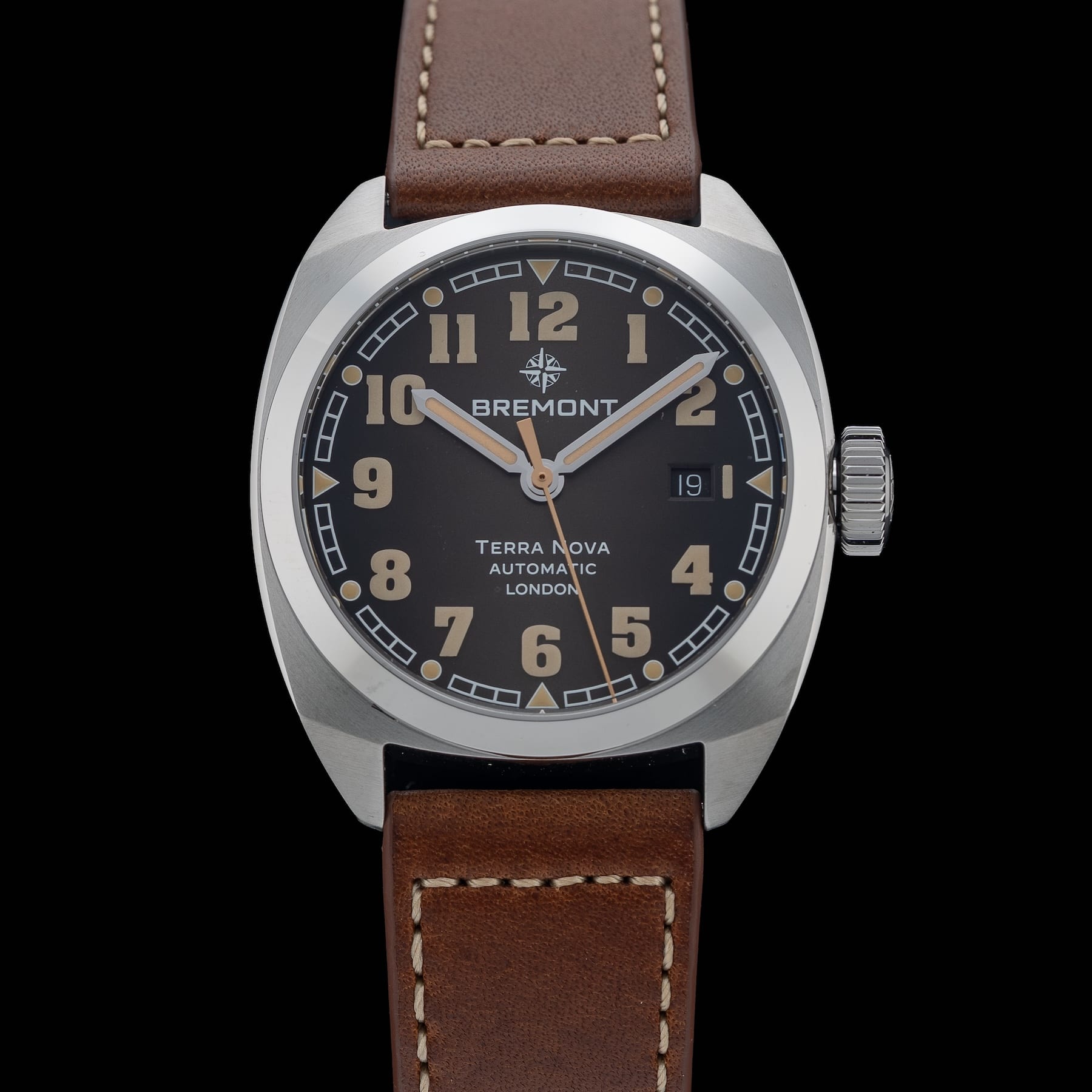 Bremont Terra Nova 40.5 Date Black Dial on Leather Strap TN40-DT-SS-BK-L-S