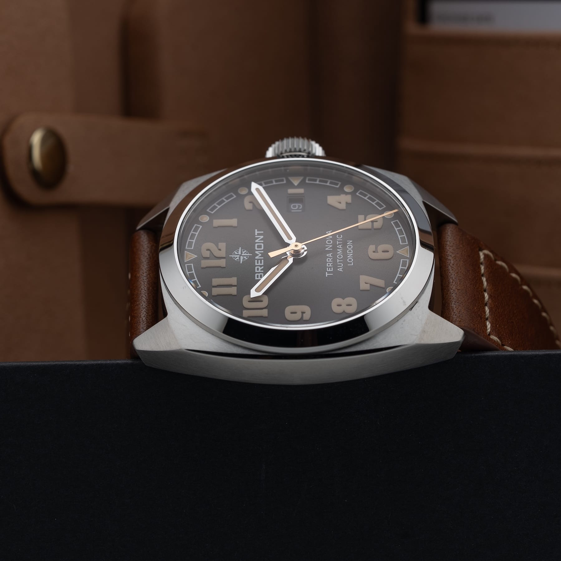 Bremont Terra Nova 40.5 Date Black Dial on Leather Strap TN40-DT-SS-BK-L-S