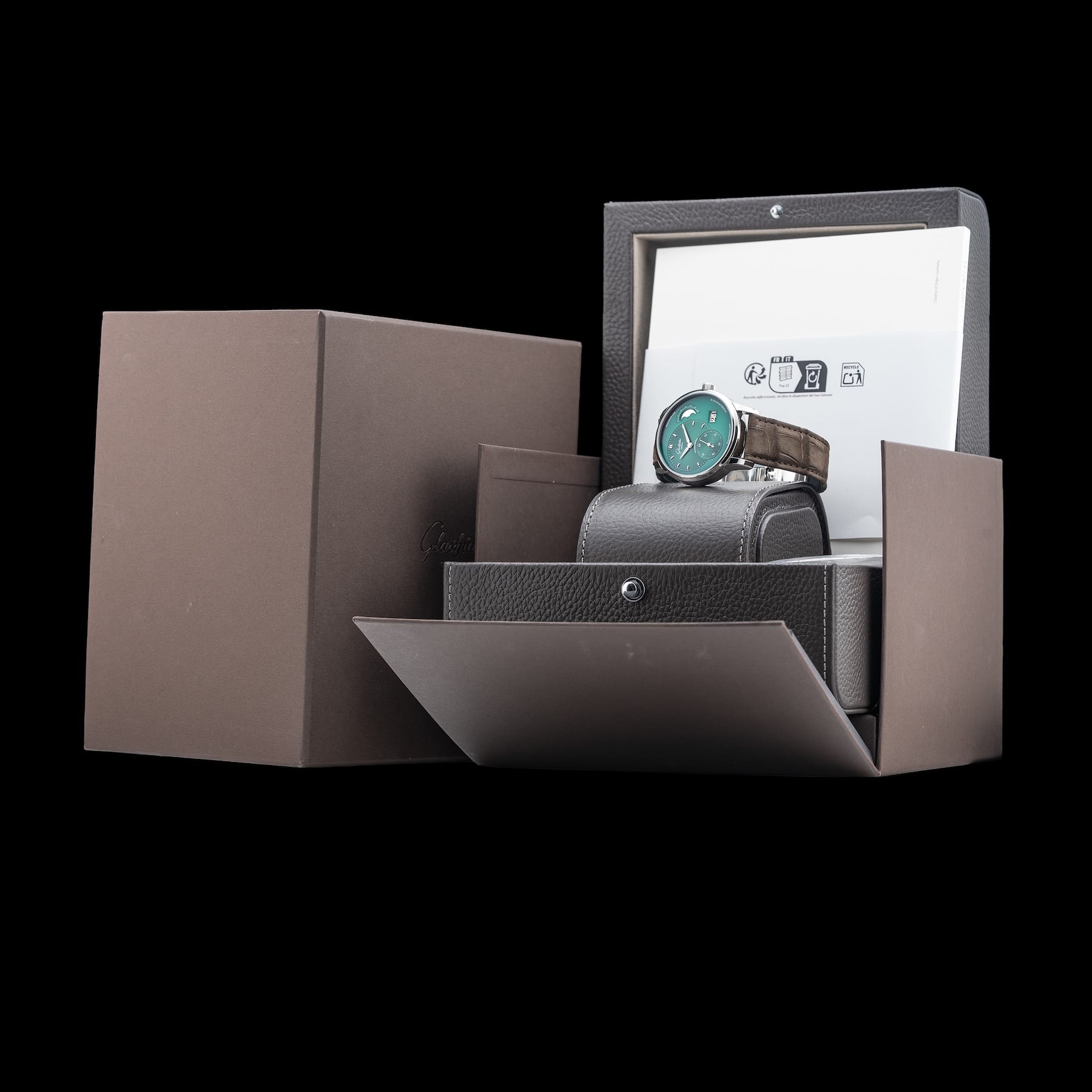 Glashütte Original PanoMaticLunar Green Dial on Leather Strap 1-90-02-13-32-62
