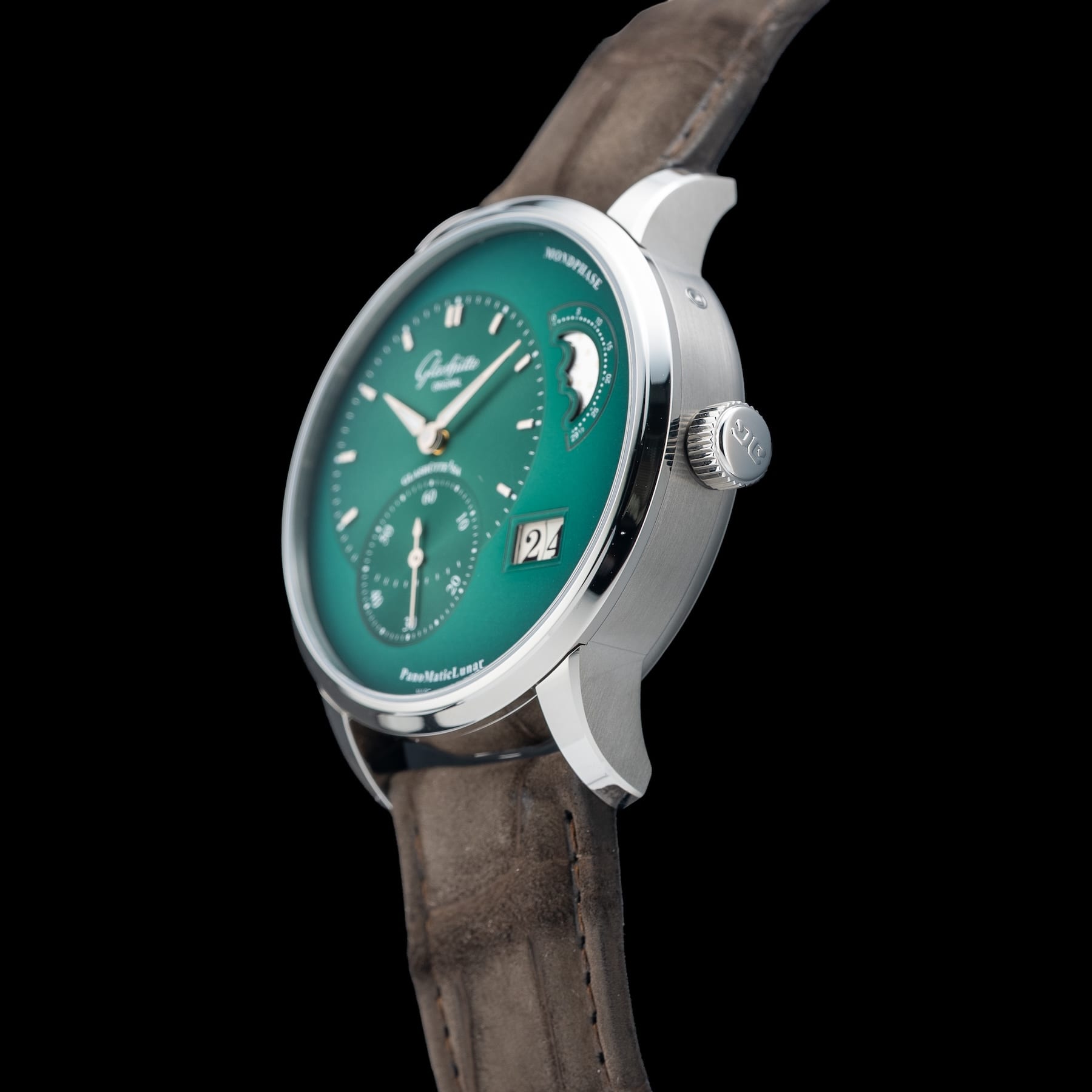 Glashütte Original PanoMaticLunar Green Dial on Leather Strap 1-90-02-13-32-62