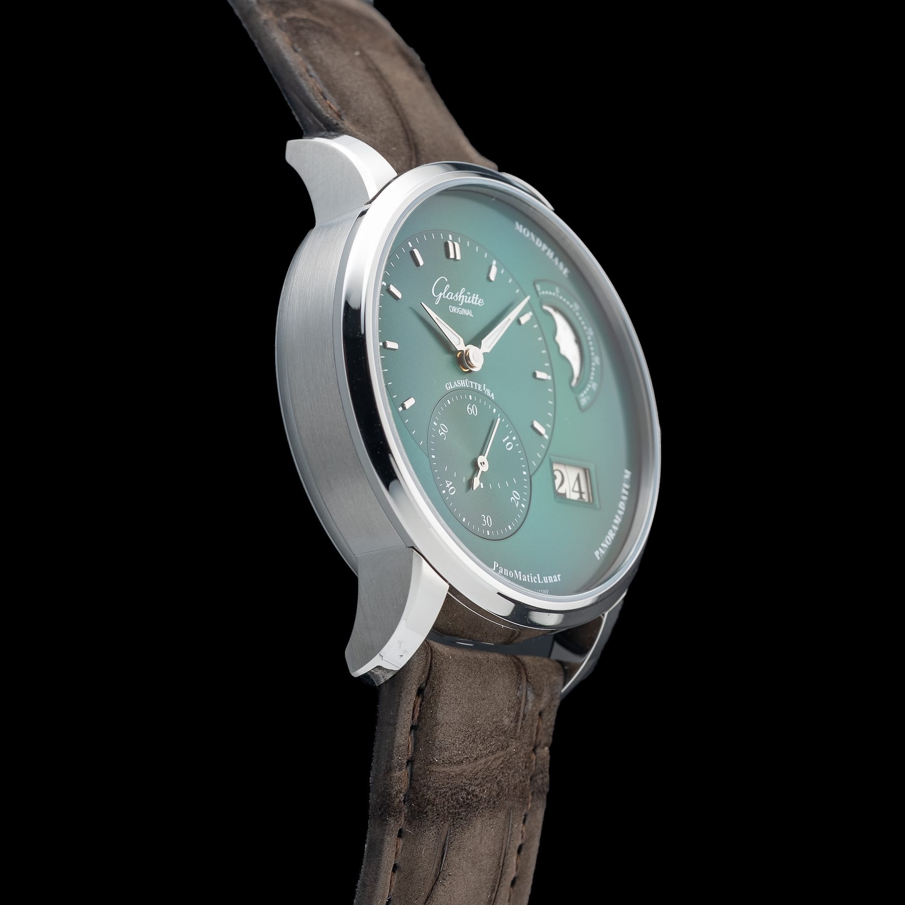 Glashütte Original PanoMaticLunar Green Dial on Leather Strap 1-90-02-13-32-62