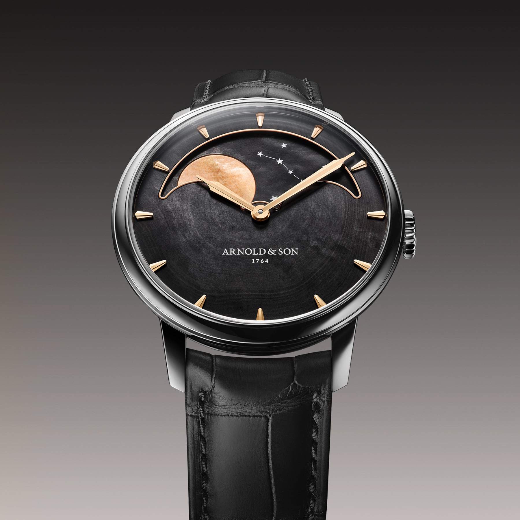 Arnold & Son HM Perpetual Moon Steel 41.5 Black Dial Red MOP 1GLBS.M02A.C672S