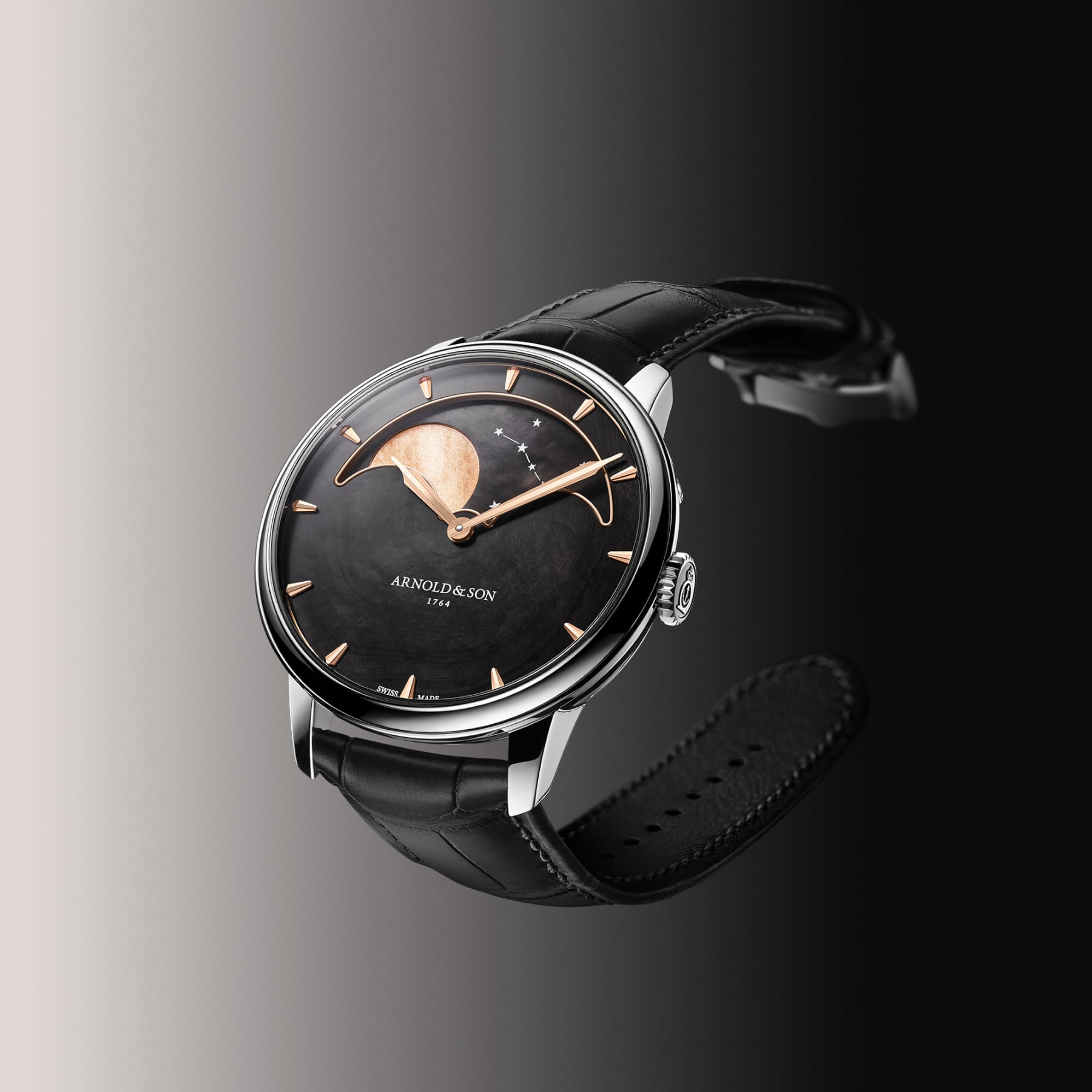 Arnold & Son HM Perpetual Moon Steel 41.5 Black Dial Red MOP 1GLBS.M02A.C672S