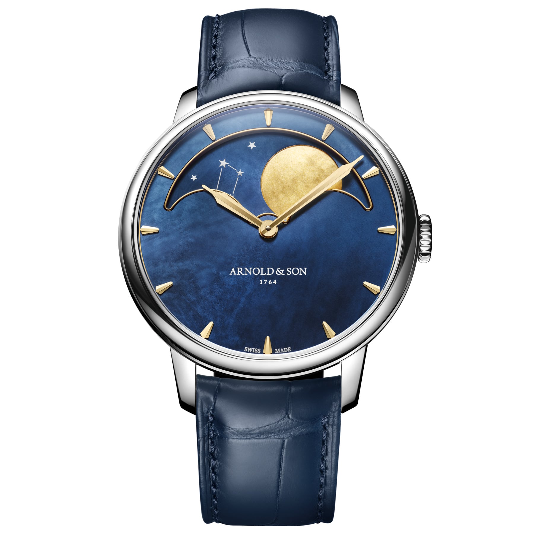 Arnold & Son HM Perpetual Moon Steel 41.5 Blue Dial Yellow MOP 1GLBS.M03A.C263S