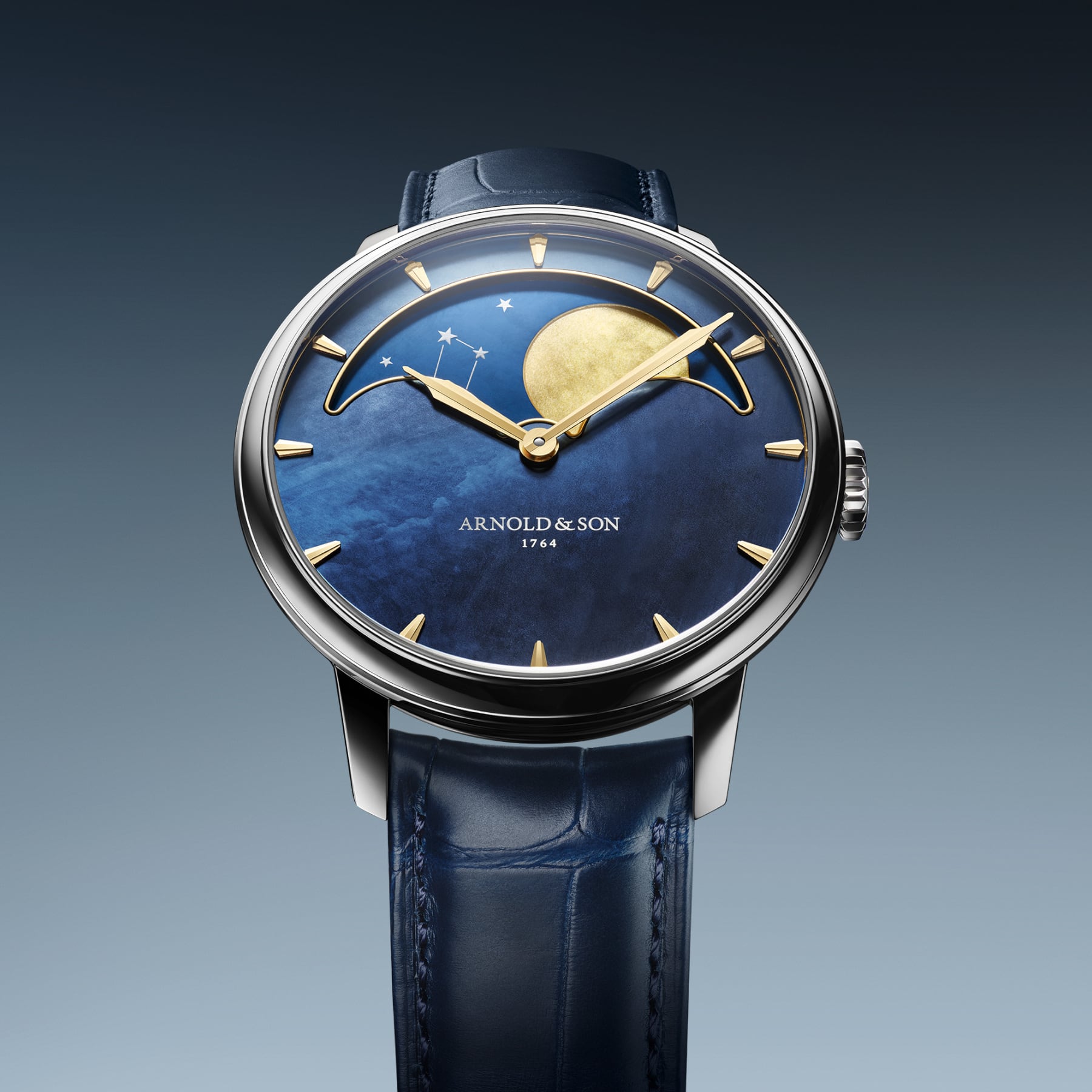 Arnold & Son HM Perpetual Moon Steel 41.5 Blue Dial Yellow MOP 1GLBS.M03A.C263S