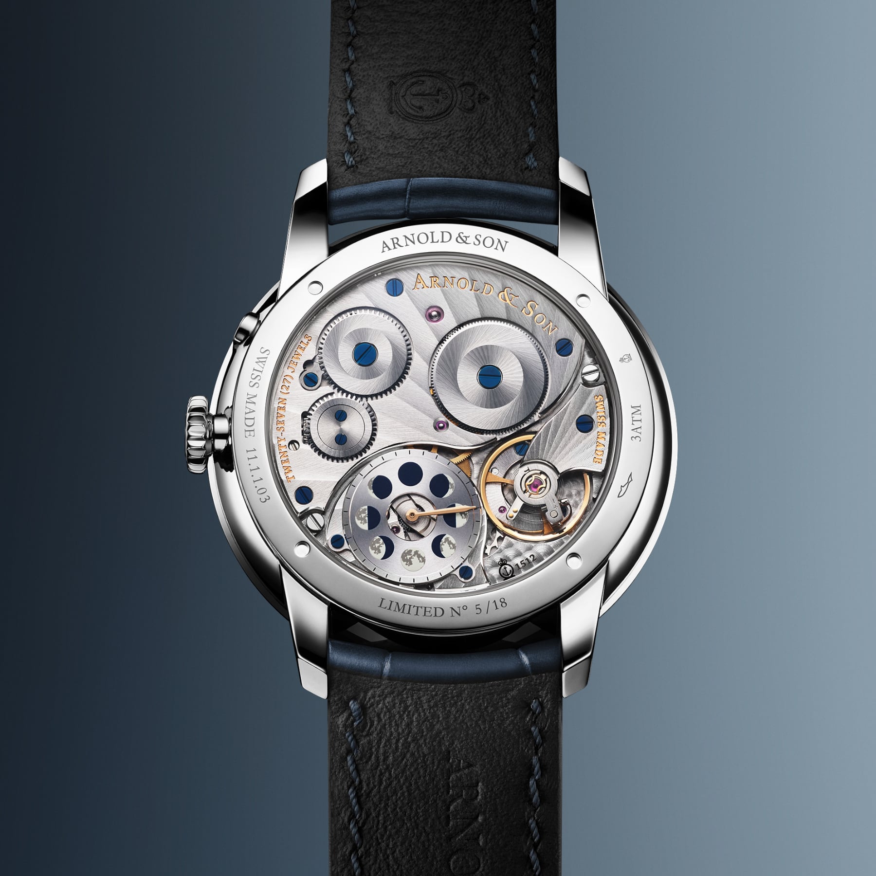 Arnold & Son HM Perpetual Moon Steel 41.5 Blue Dial Yellow MOP 1GLBS.M03A.C263S