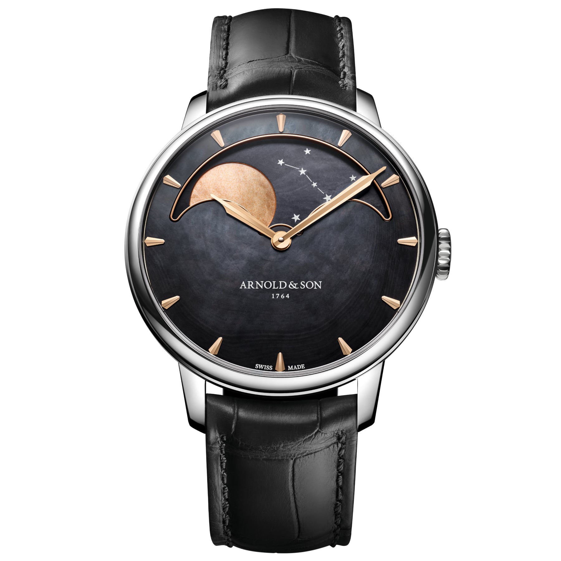Arnold & Son HM Perpetual Moon Steel 41.5 Black Dial Red MOP 1GLBS.M02A.C672S
