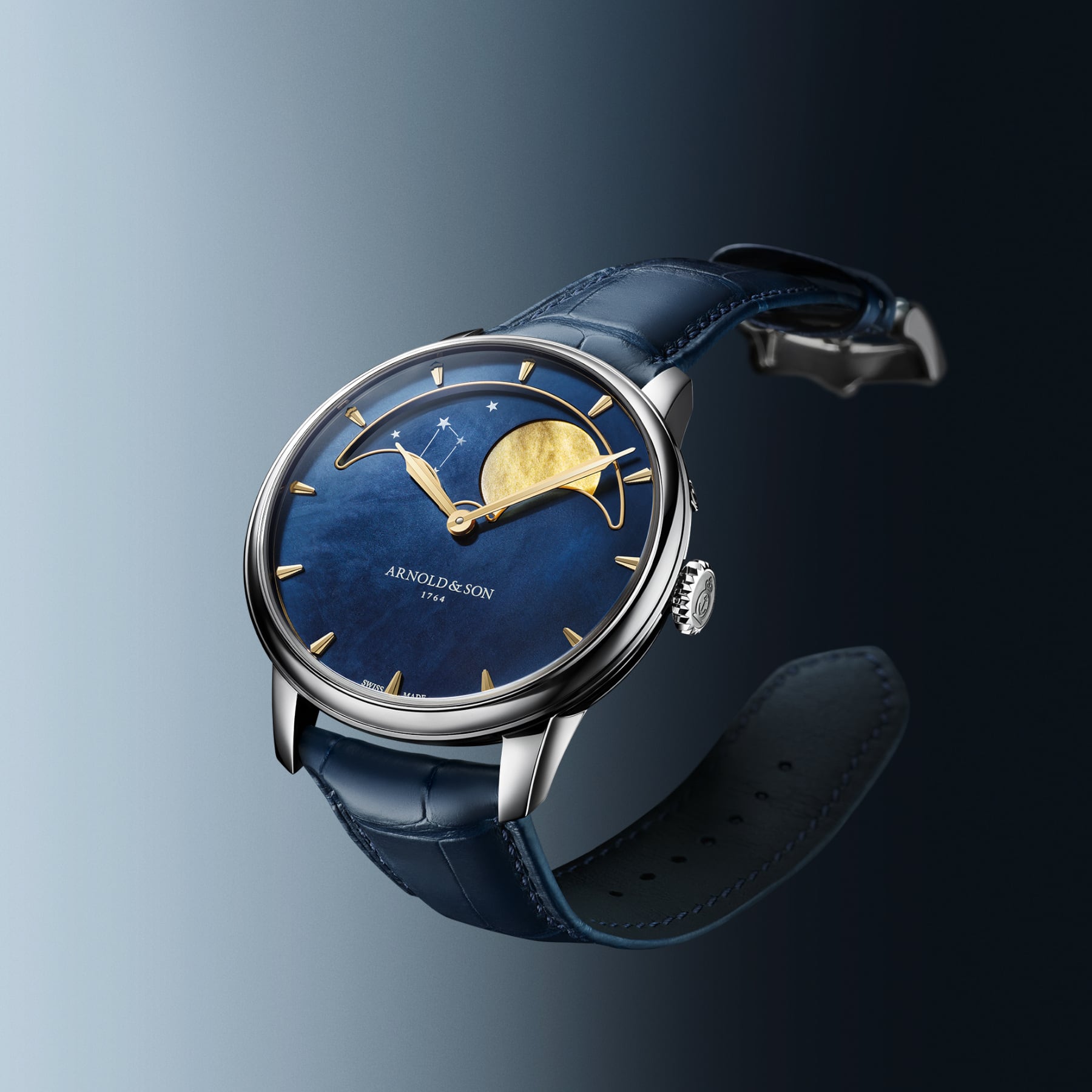 Arnold & Son HM Perpetual Moon Steel 41.5 Blue Dial Yellow MOP 1GLBS.M03A.C263S