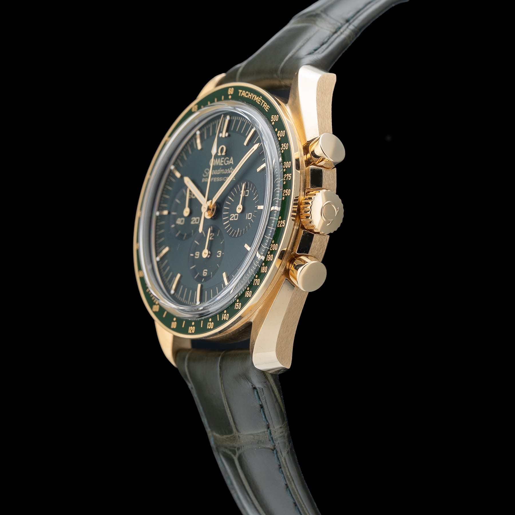 Omega Speedmaster Moonwatch Professional Master Chronometer Moonshine Gold Green Dial 310.63.42.50.10.001