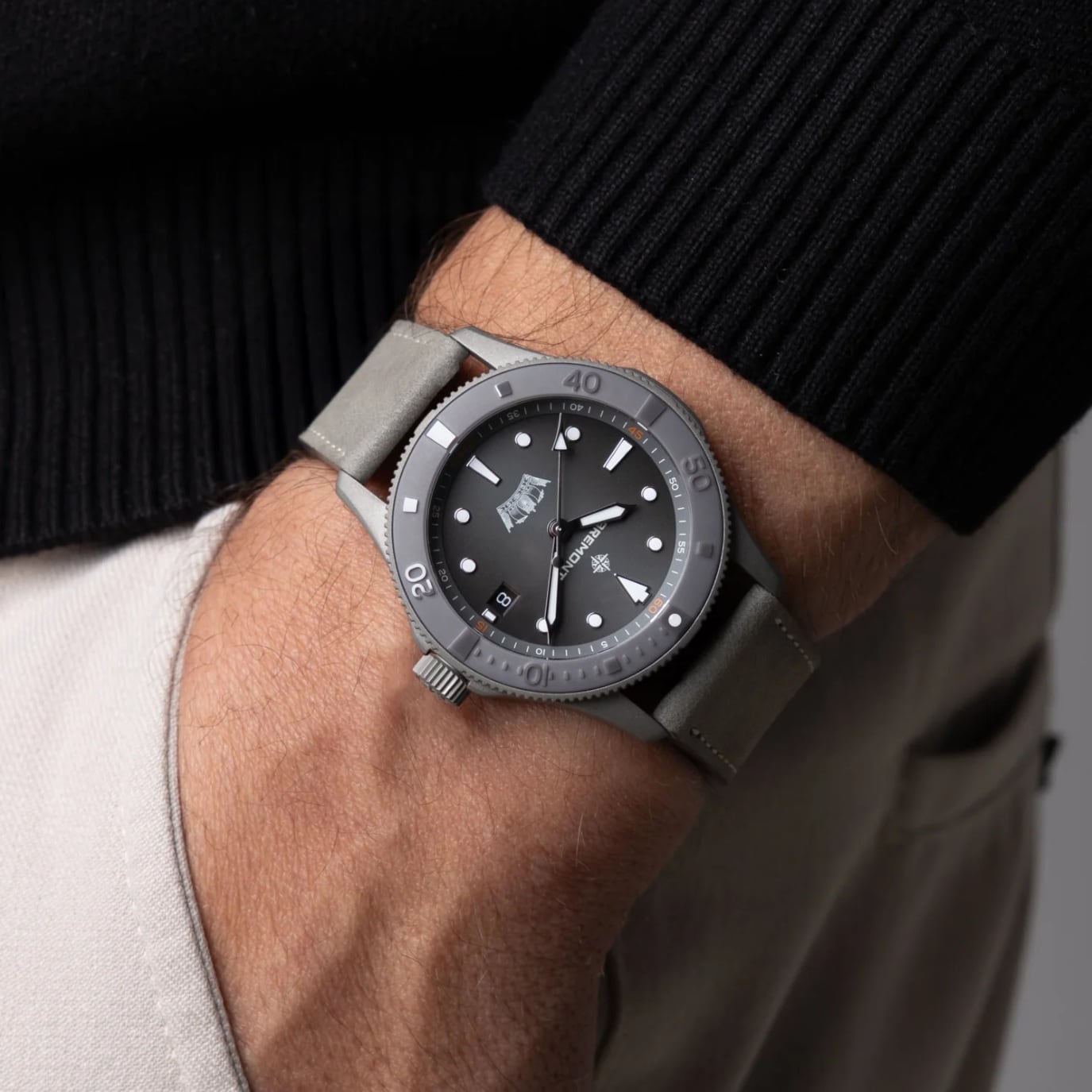 Bremont HMAF Supermarine 300M Grey Stainless Steel on Leather Strap