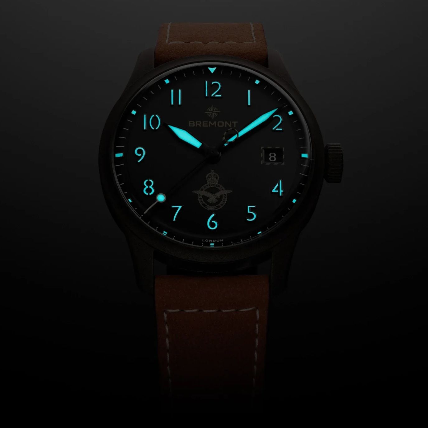 Bremont HMAF Altitude 39mm Date Steel Cerakote Black on Leather Strap