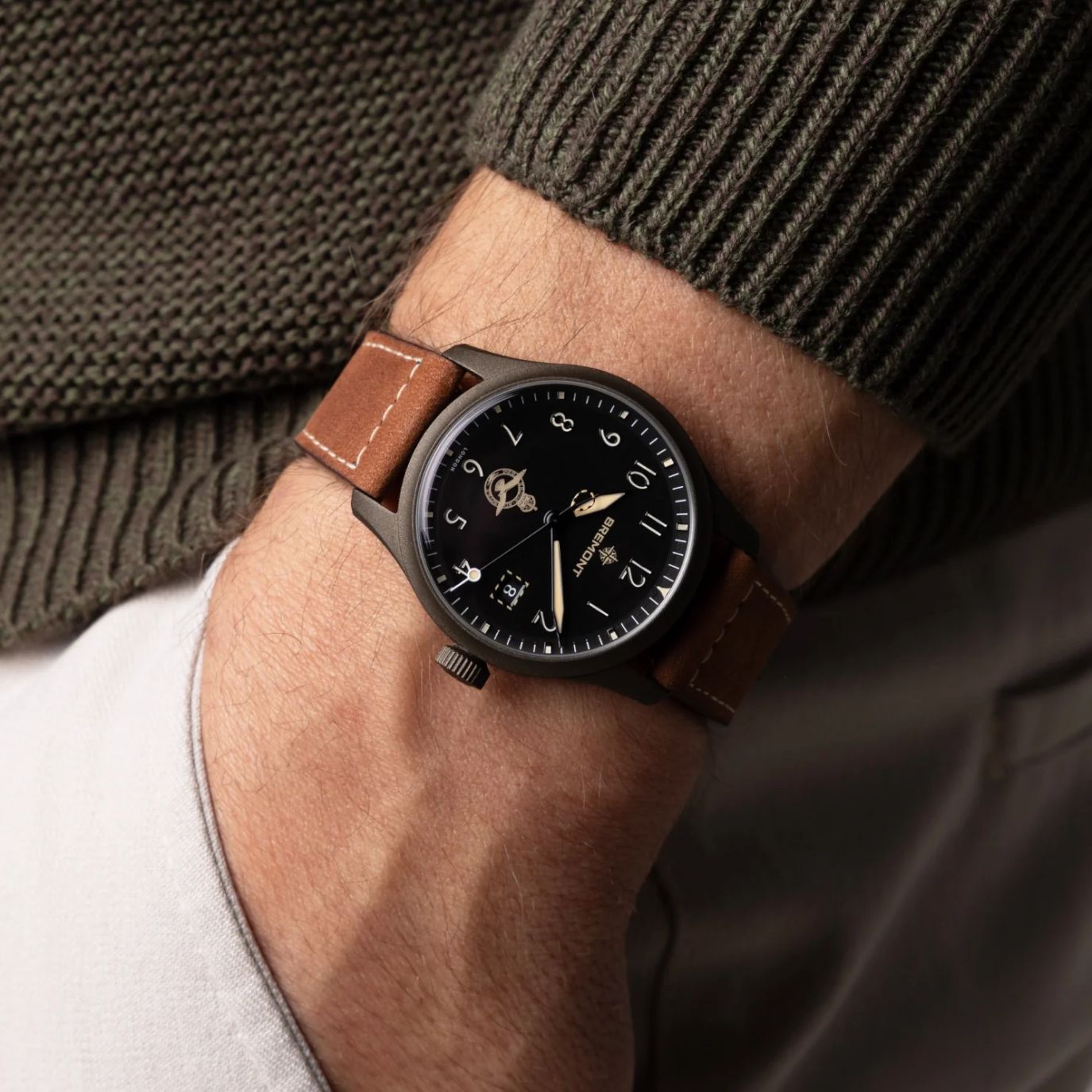 Bremont HMAF Altitude 39mm Date Steel Cerakote Black on Leather Strap