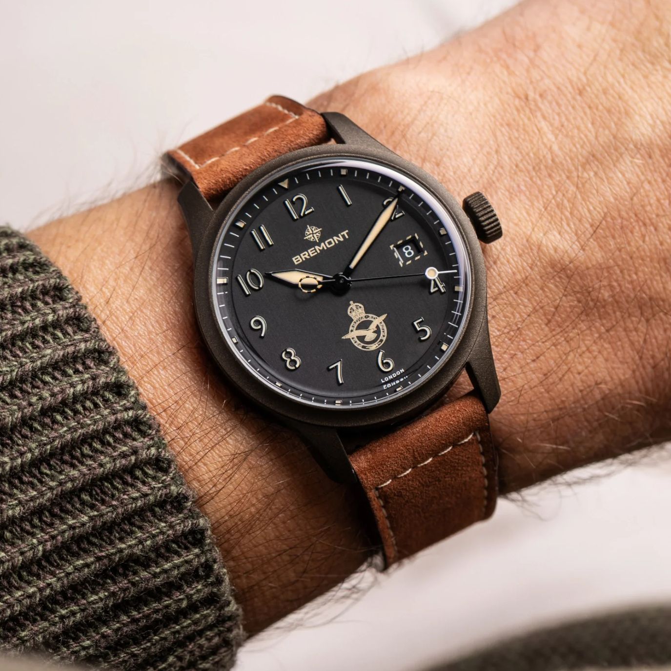 Bremont HMAF Altitude 39mm Date Steel Cerakote Black on Leather Strap