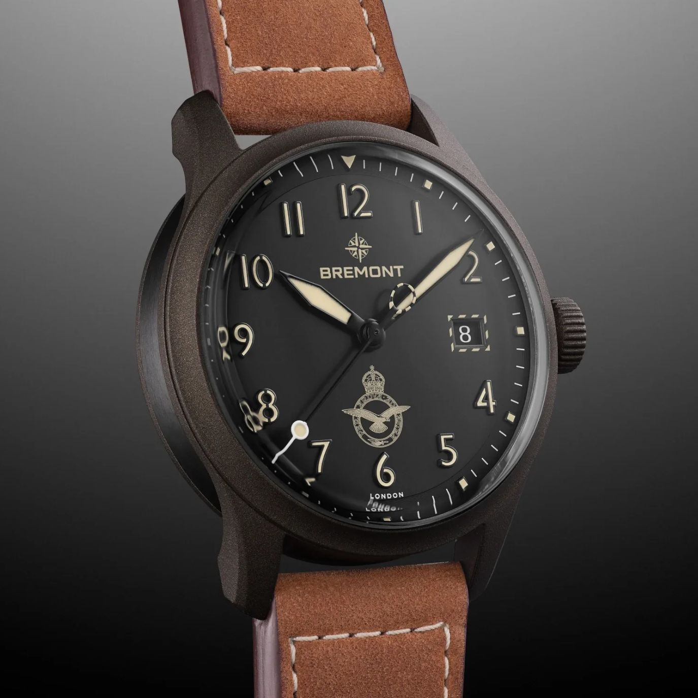 Bremont HMAF Altitude 39mm Date Steel Cerakote Black on Leather Strap