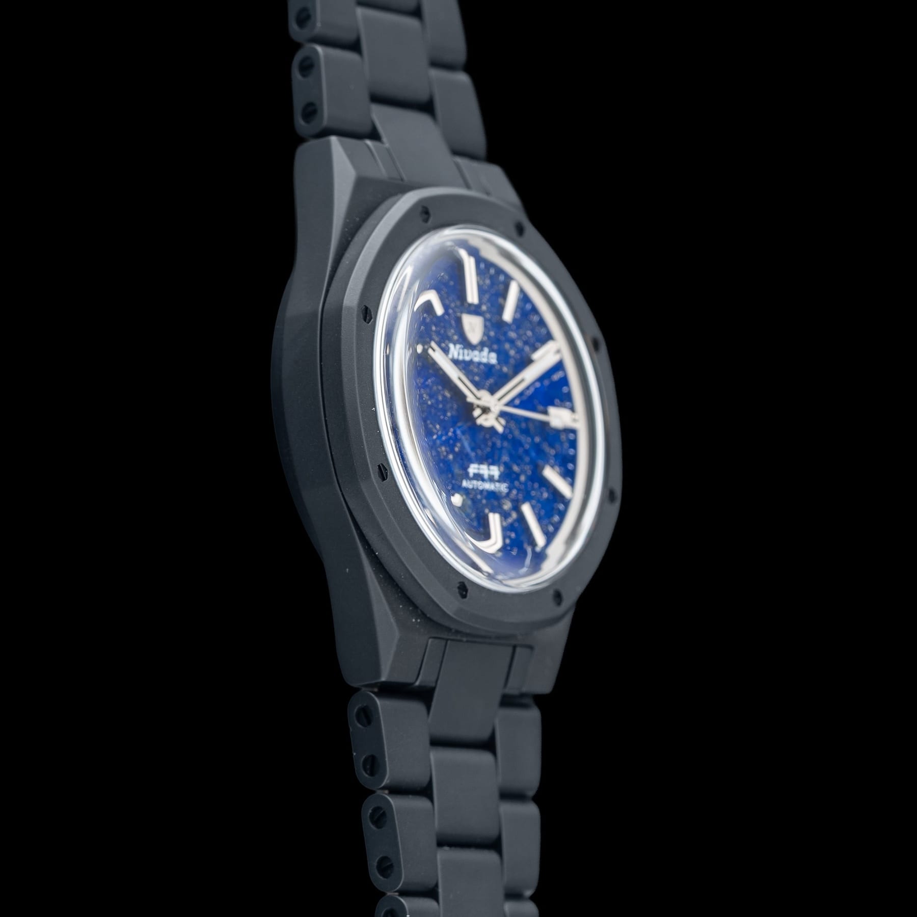 Nivada Grenchen F77 Black Ceramic Lapis Lazuli on Bracelet 68022A77
