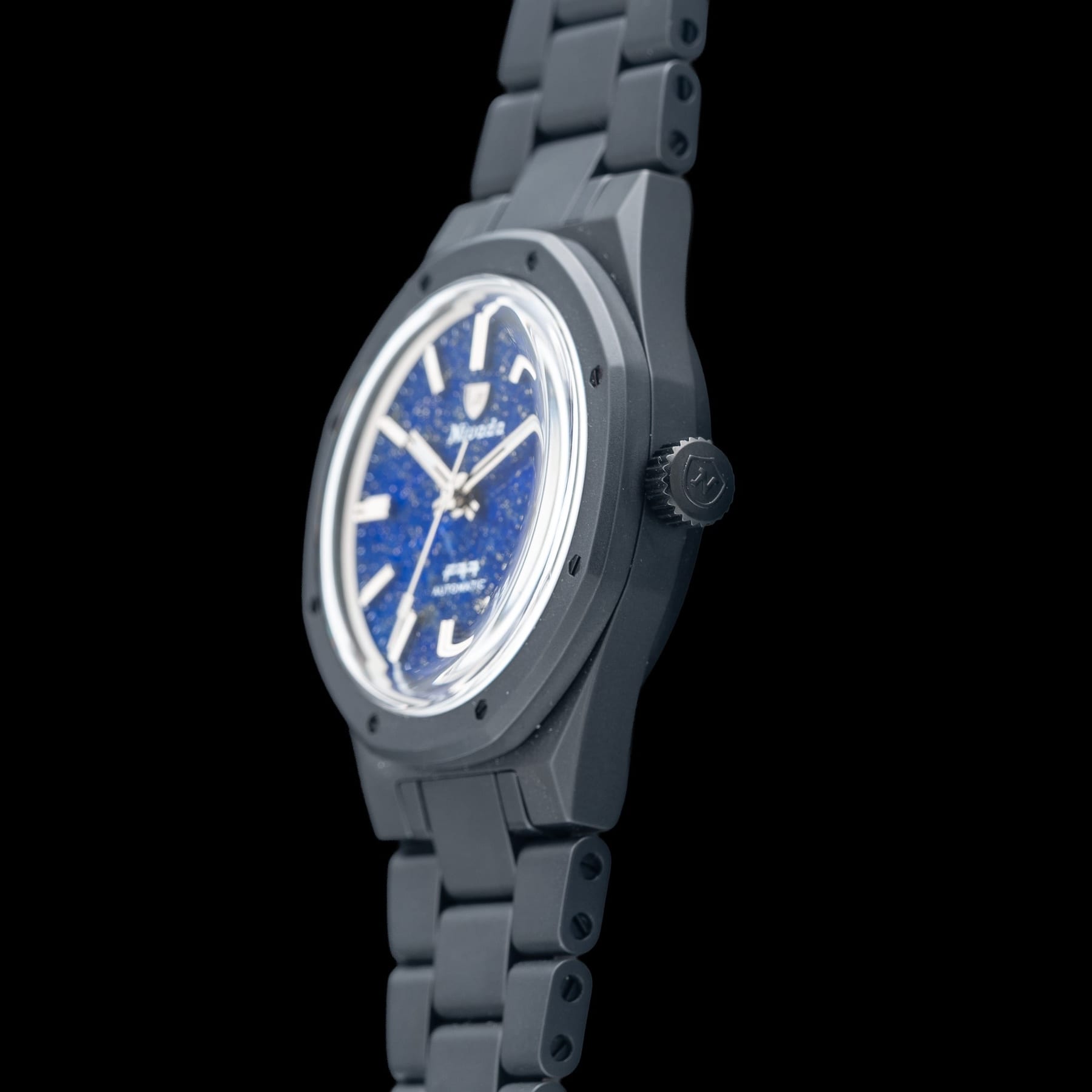 Nivada Grenchen F77 Black Ceramic Lapis Lazuli on Bracelet 68022A77