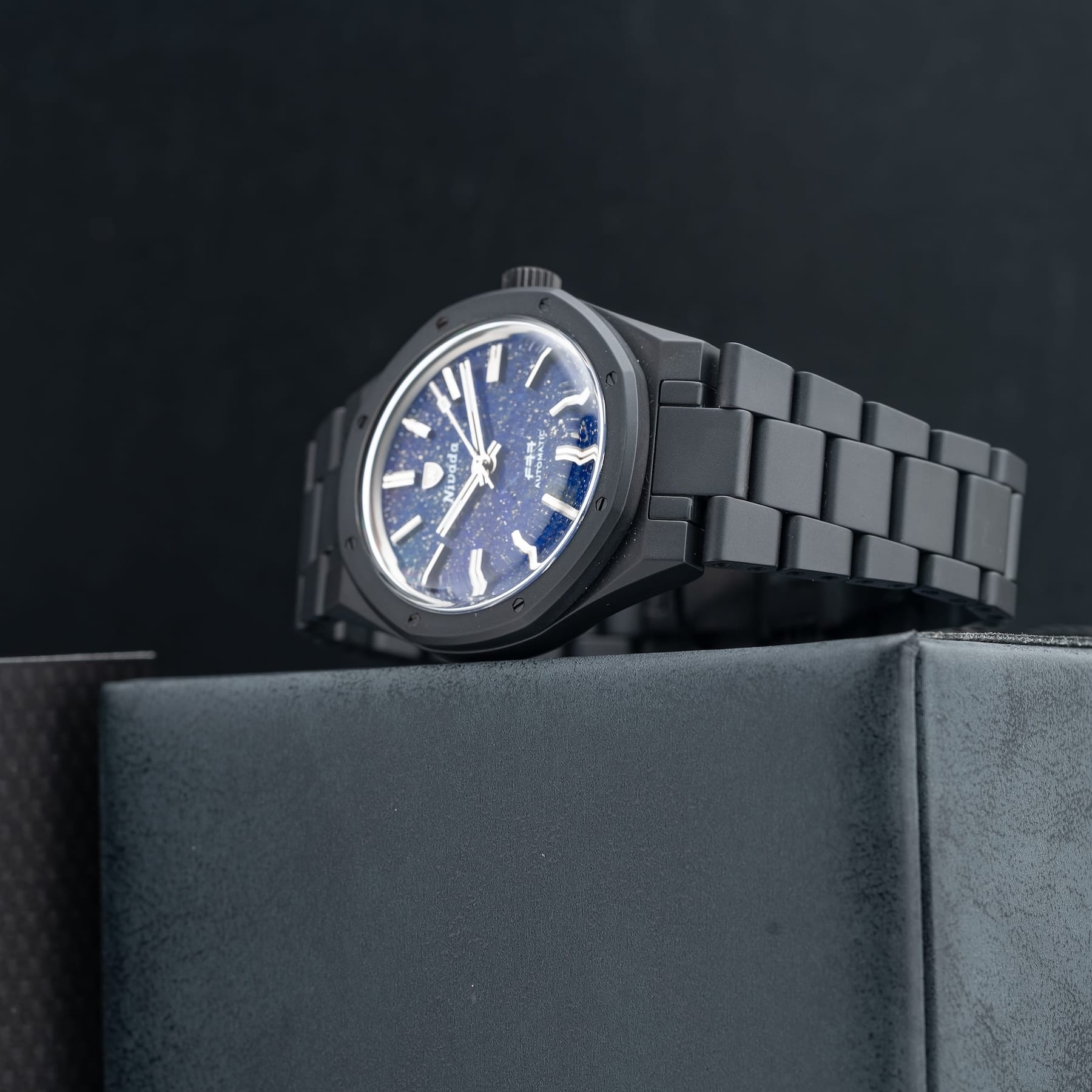 Nivada Grenchen F77 Black Ceramic Lapis Lazuli on Bracelet 68022A77
