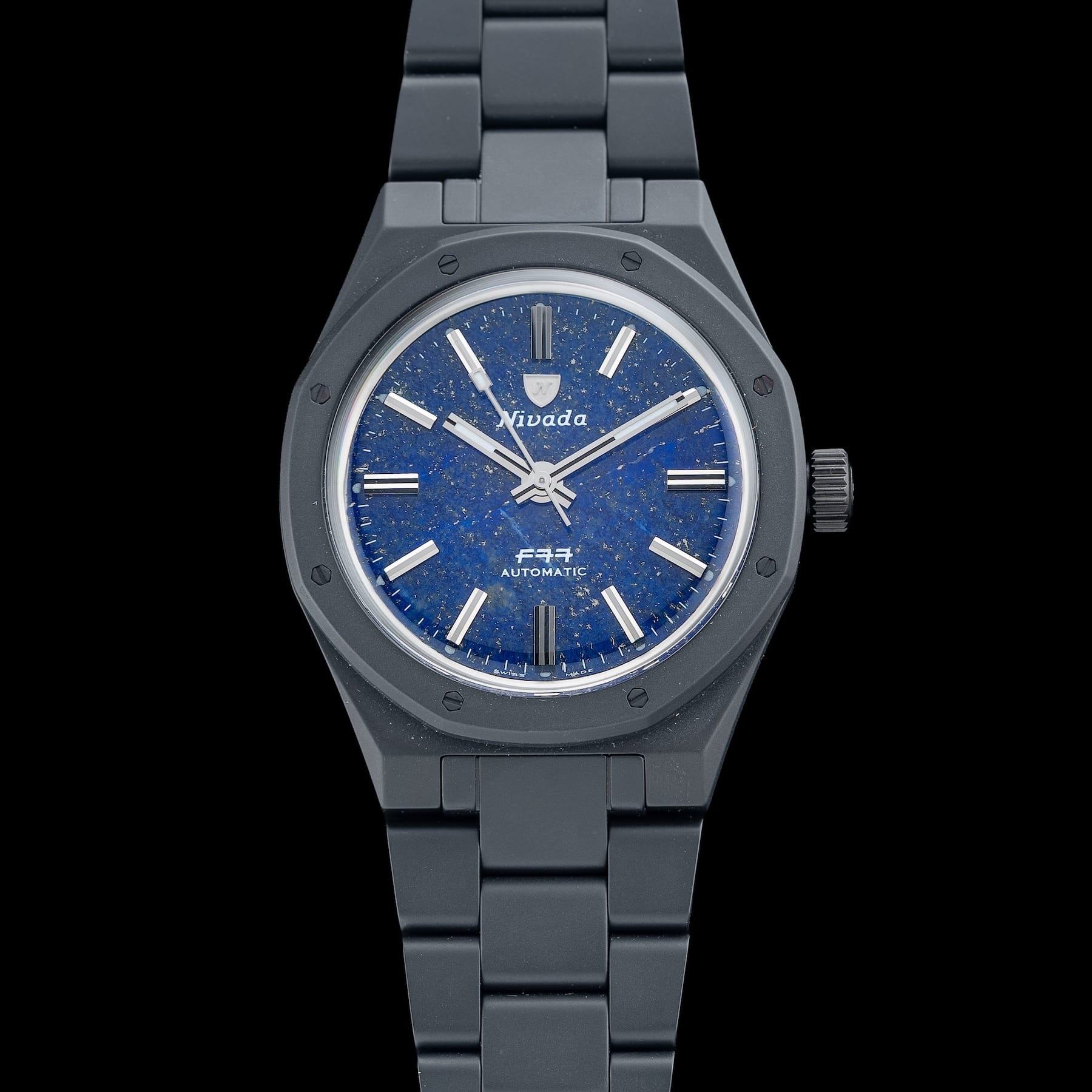 Nivada Grenchen F77 Black Ceramic Lapis Lazuli on Bracelet 68022A77