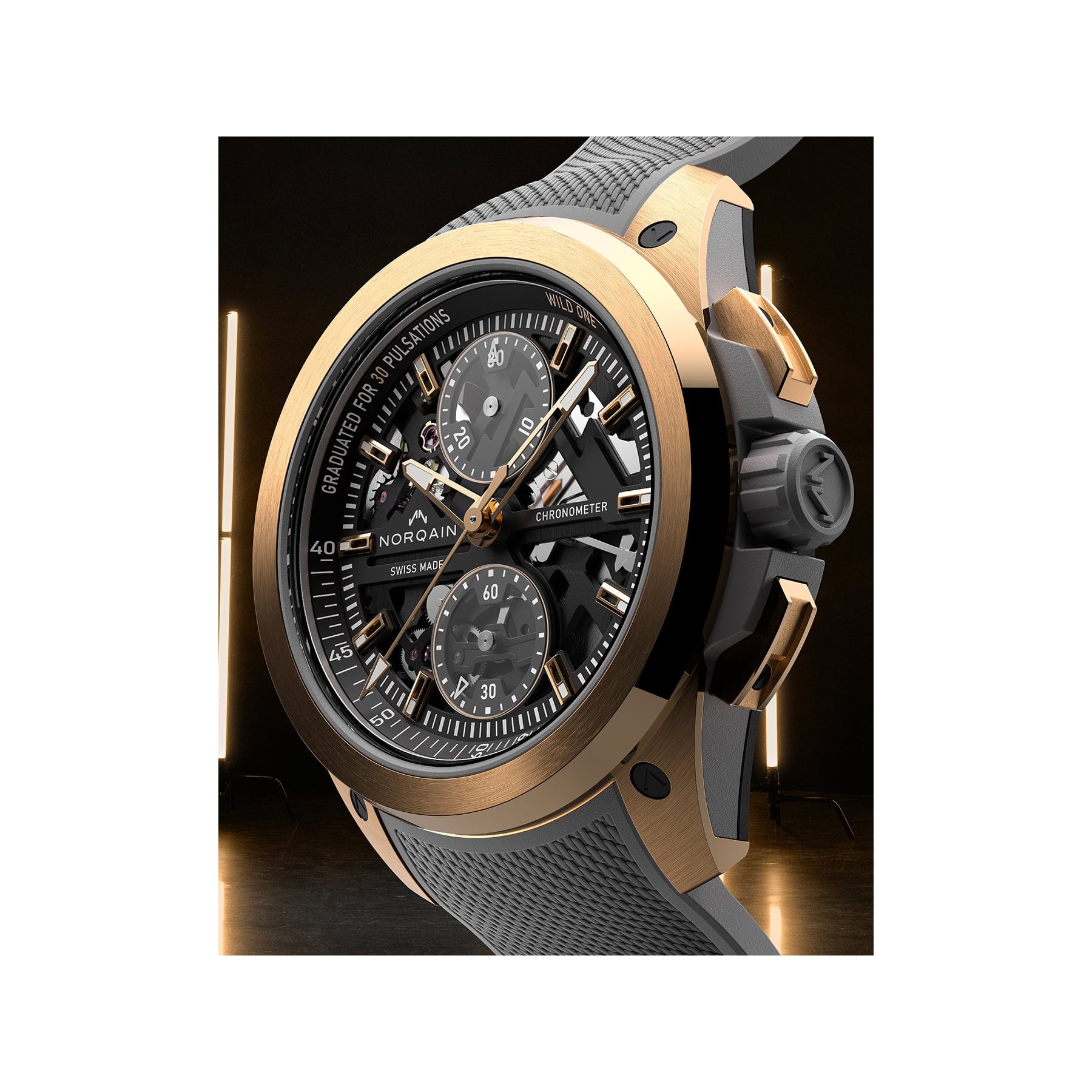 NORQAIN Wild One Skeleton Chrono Red Gold Limited Edition 42mm N3002.40G01.B01.R02