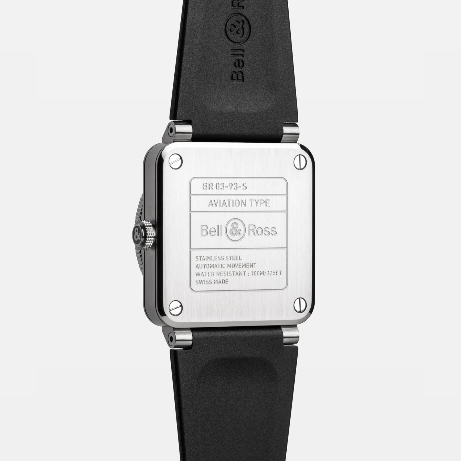 Bell & Ross BR03-93 GMT Lum Steel on Rubber Strap BR0393-GN-ST/SRB
