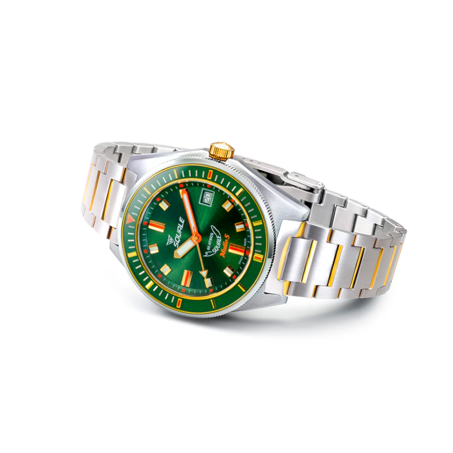 Squale Matic S Two-Tone 39.5mm Green on Bracelet