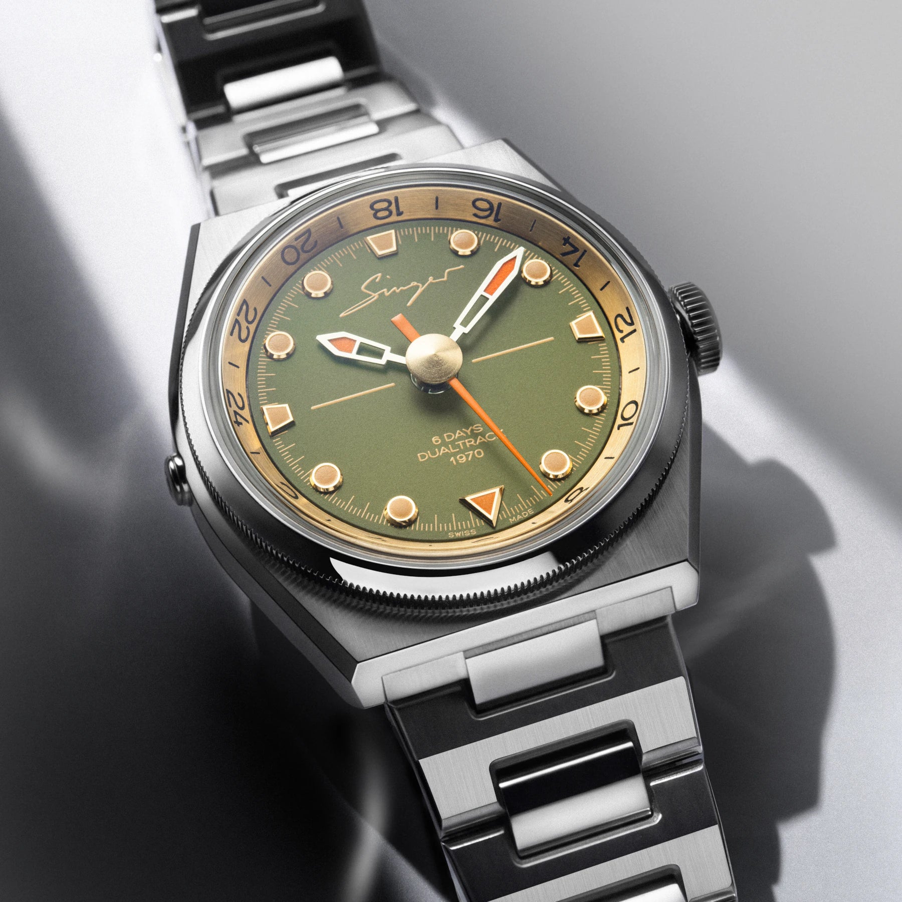 Singer Reimagined 1970 DualTrack Khaki Green Dial SR811-2