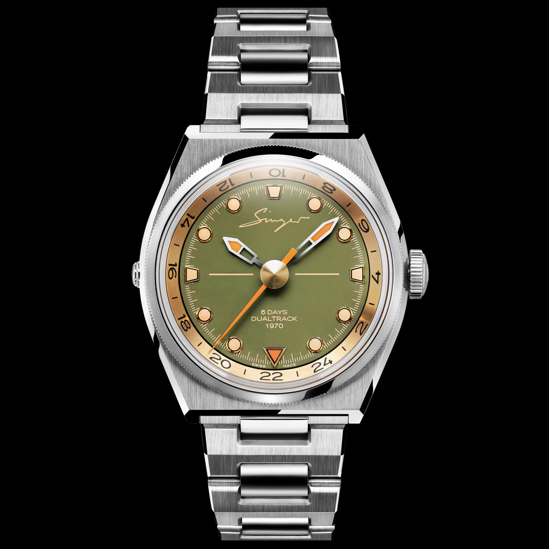 Singer Reimagined 1970 DualTrack Khaki Green Dial SR811-2