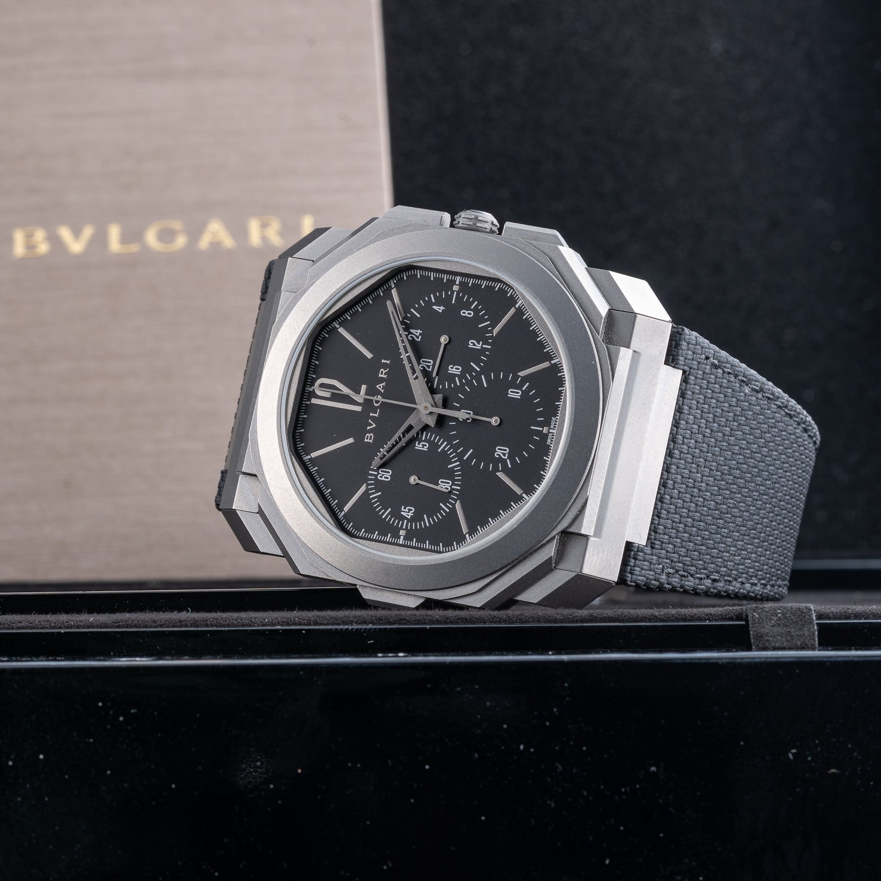 Bulgari 10337 Octo Finissimo Chronograph GMT Titanium Black Dial