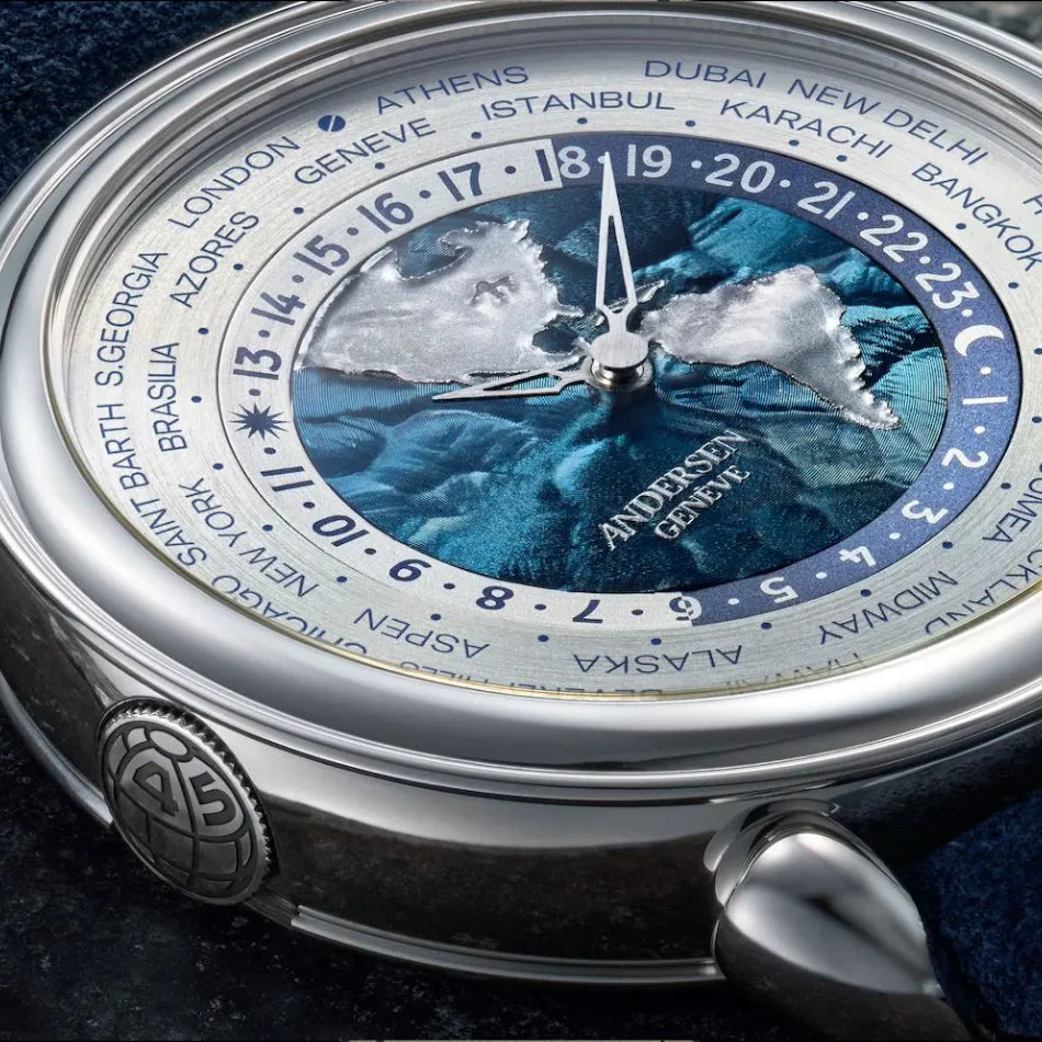 Andersen Genève Communication 45 Platinum Blue Worldtimer