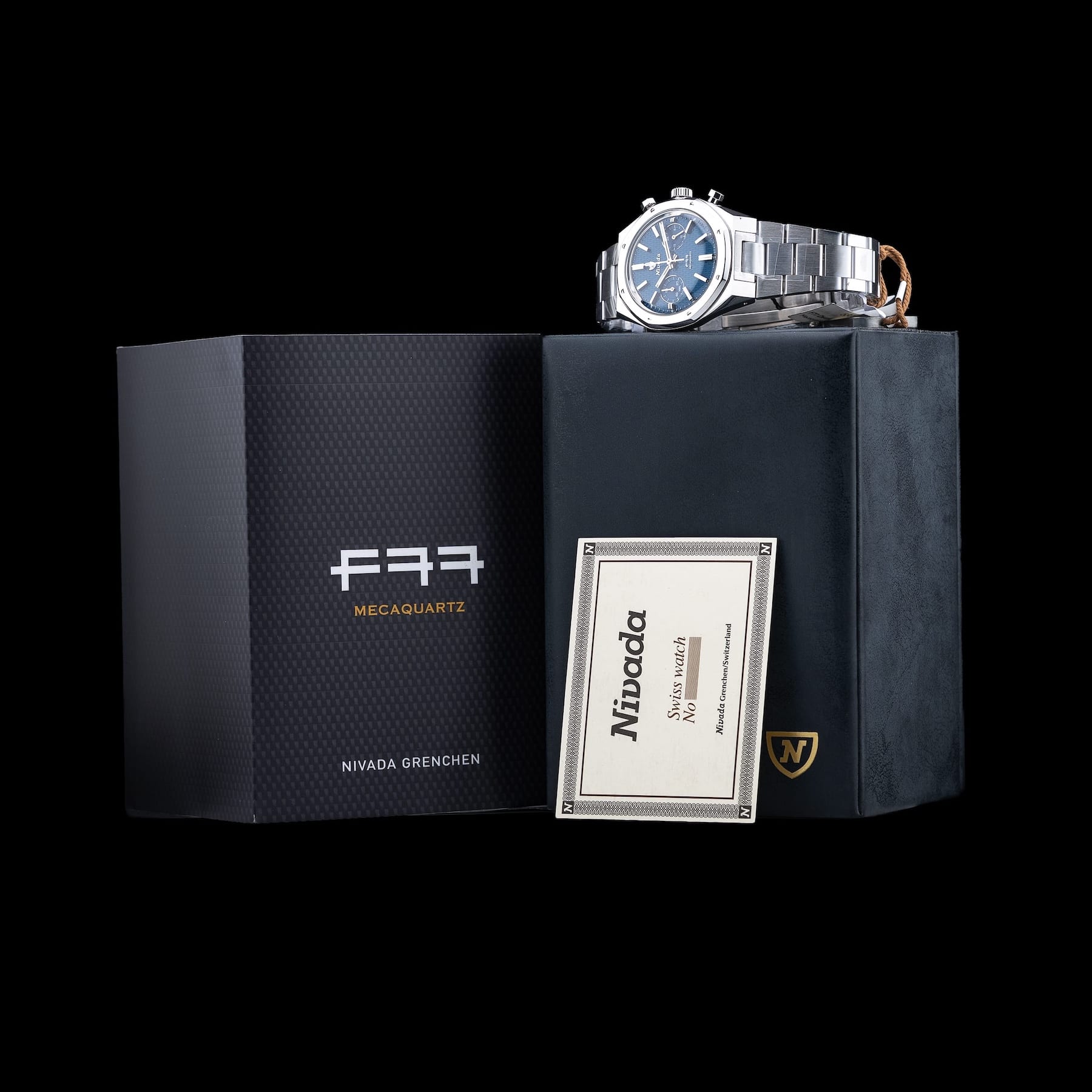 Nivada Grenchen 68000Q77 F77 Chrono Mecaquartz Blue 38mm