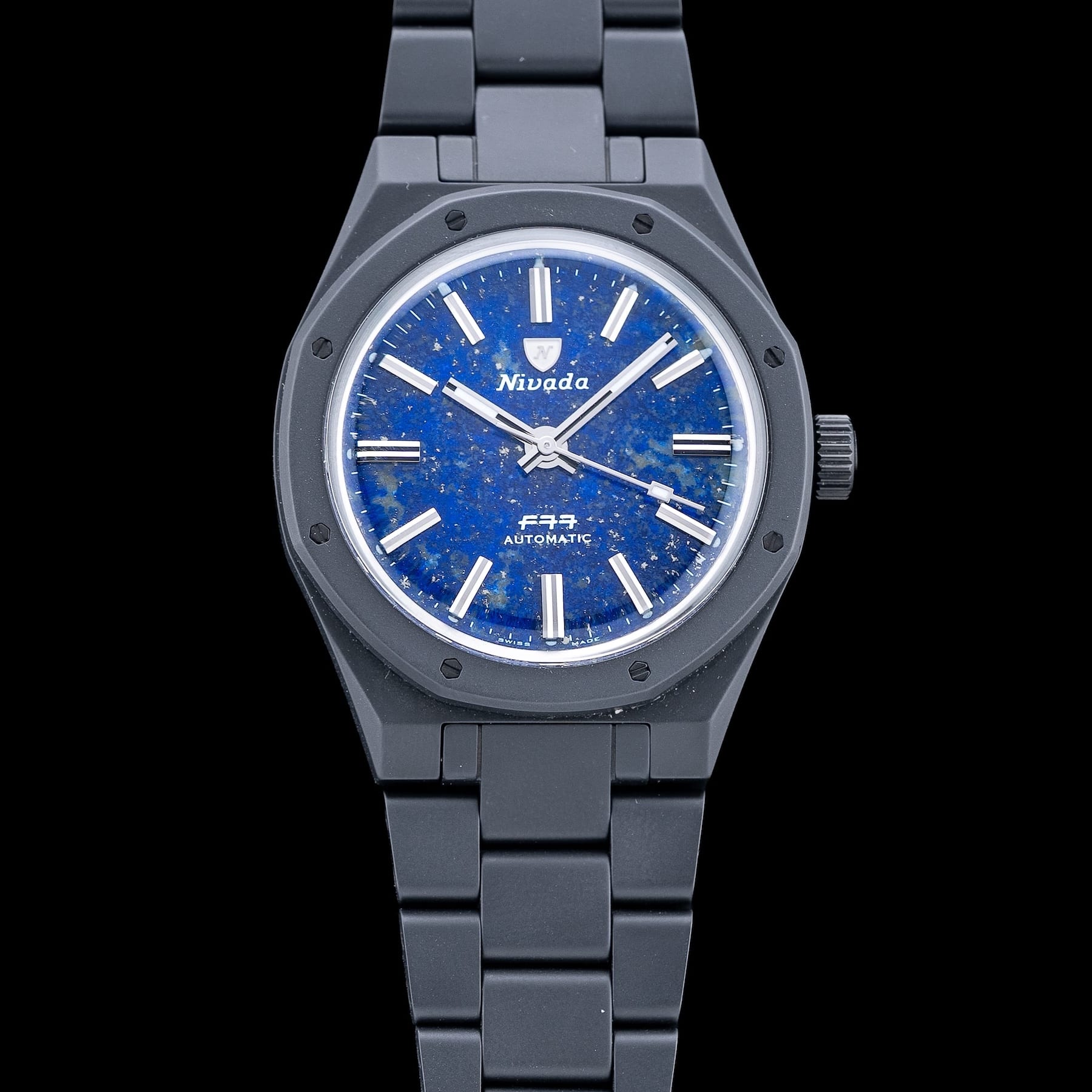 Nivada Grenchen F77 Black Ceramic Lapis Lazuli on Bracelet