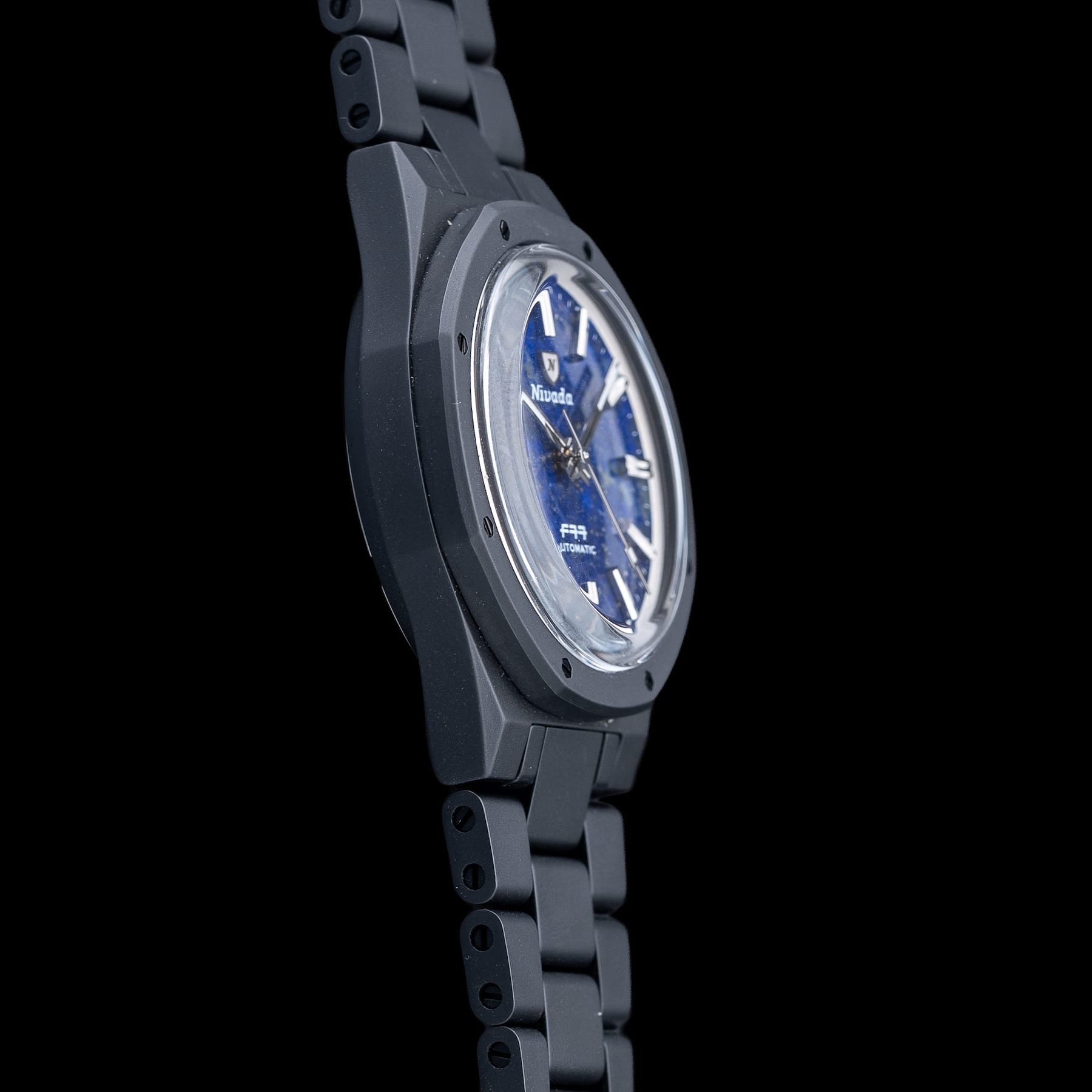 Nivada Grenchen F77 Black Ceramic Lapis Lazuli on Bracelet 68022A77