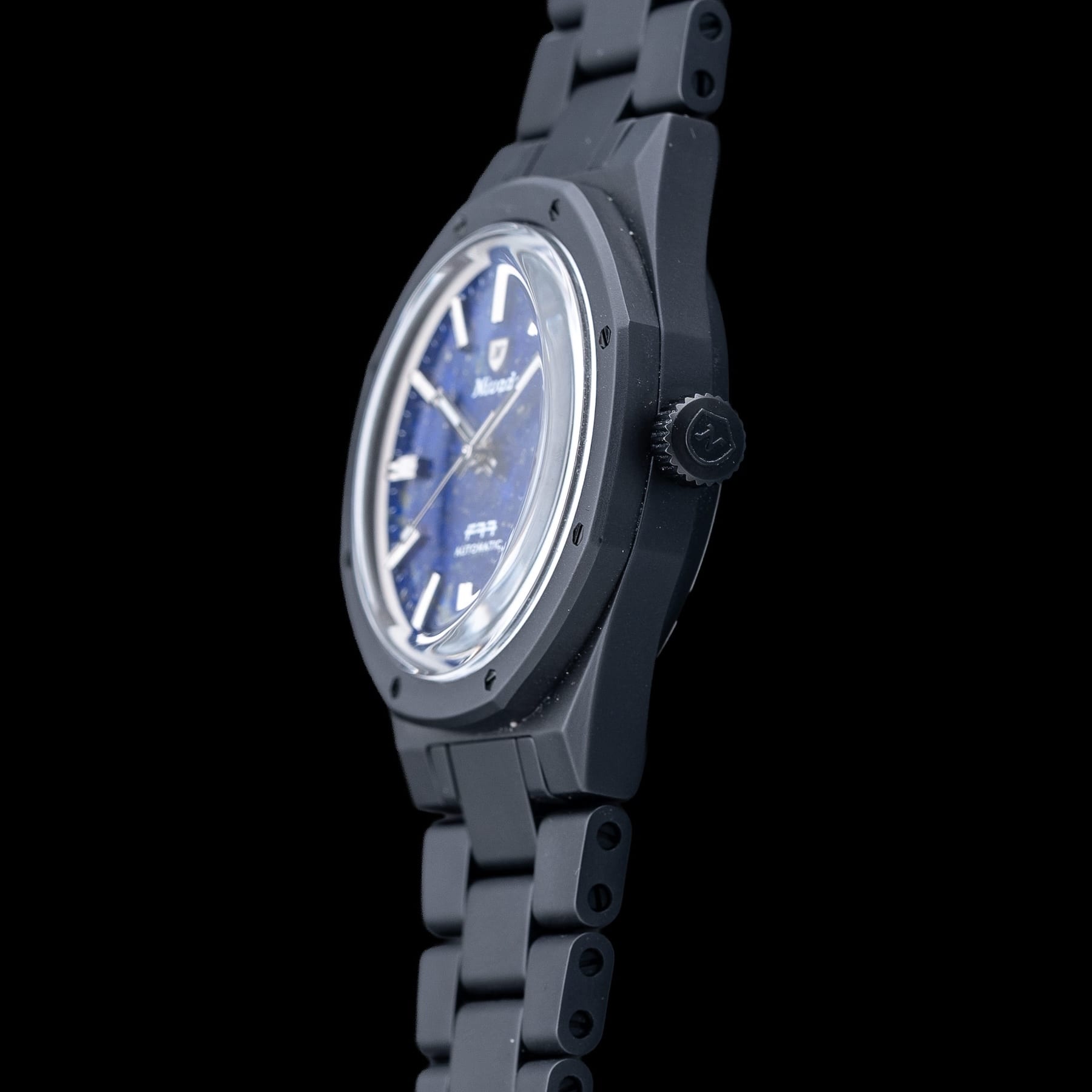 Nivada Grenchen F77 Black Ceramic Lapis Lazuli on Bracelet