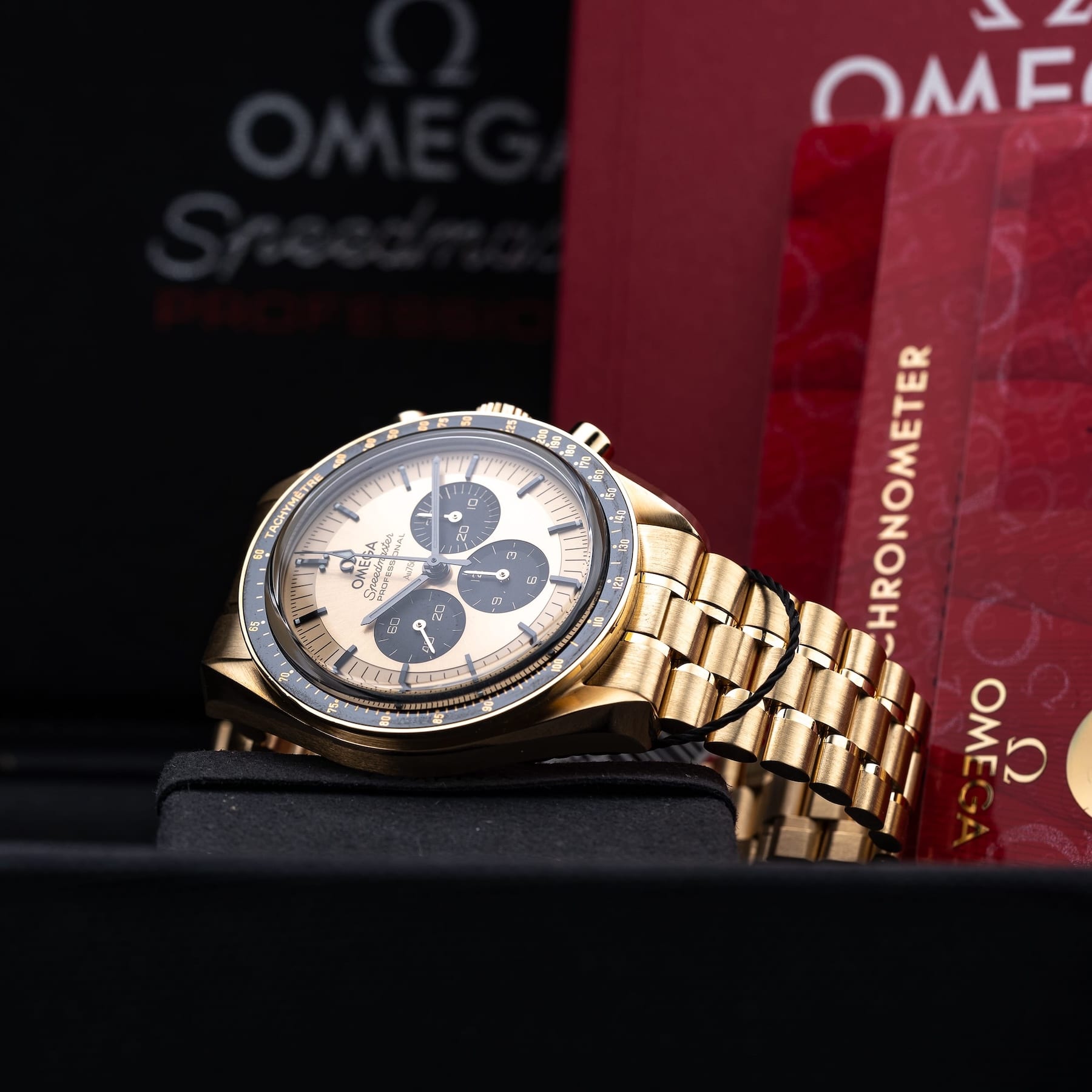 Omega 310.60.42.50.99.002 Speedmaster Moonwatch Professional Master Chronometer Moonshine Gold Dial on Bracelet
