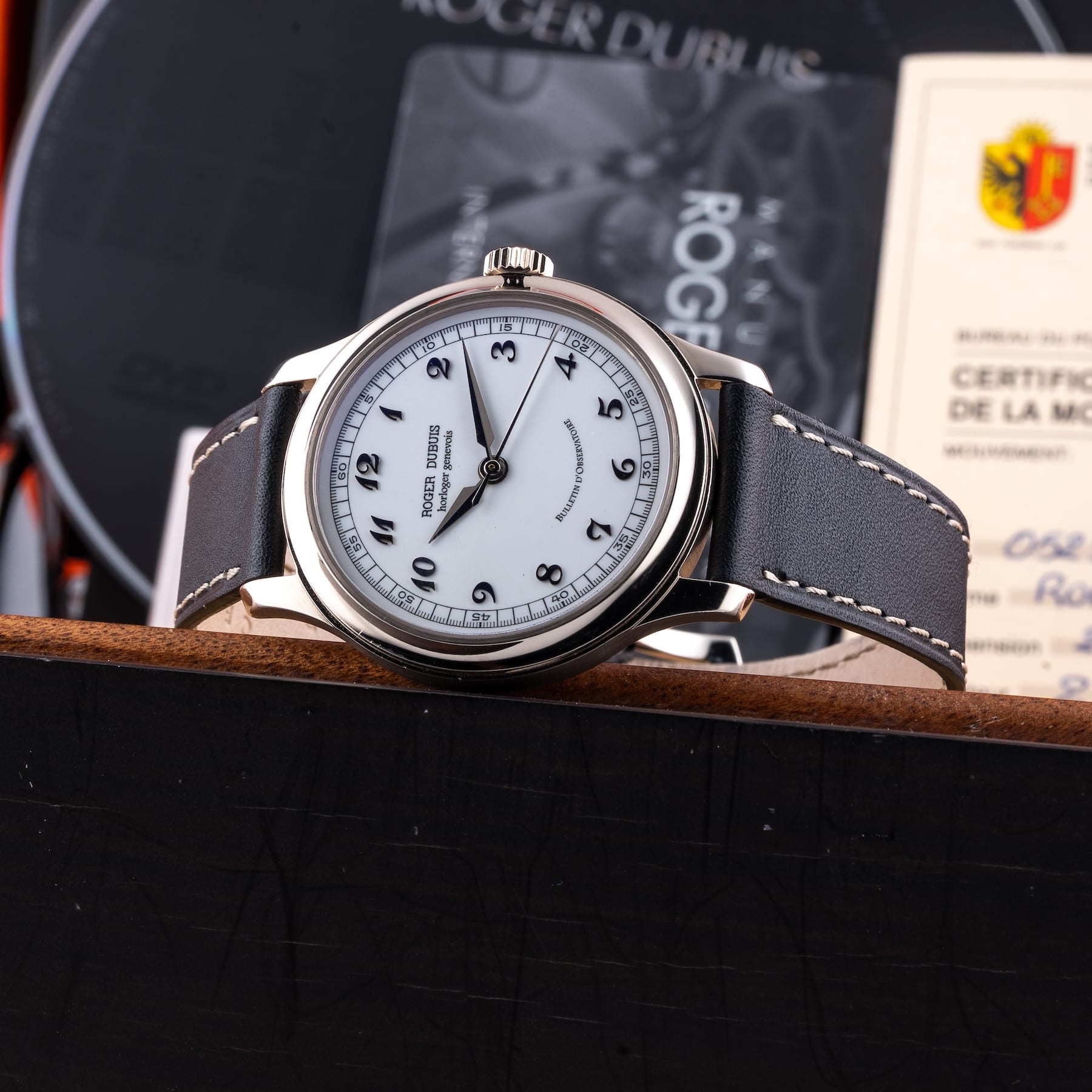 Roger Dubuis Hommage S37 White Enamel Dial 18K White Gold Chronometre RARE